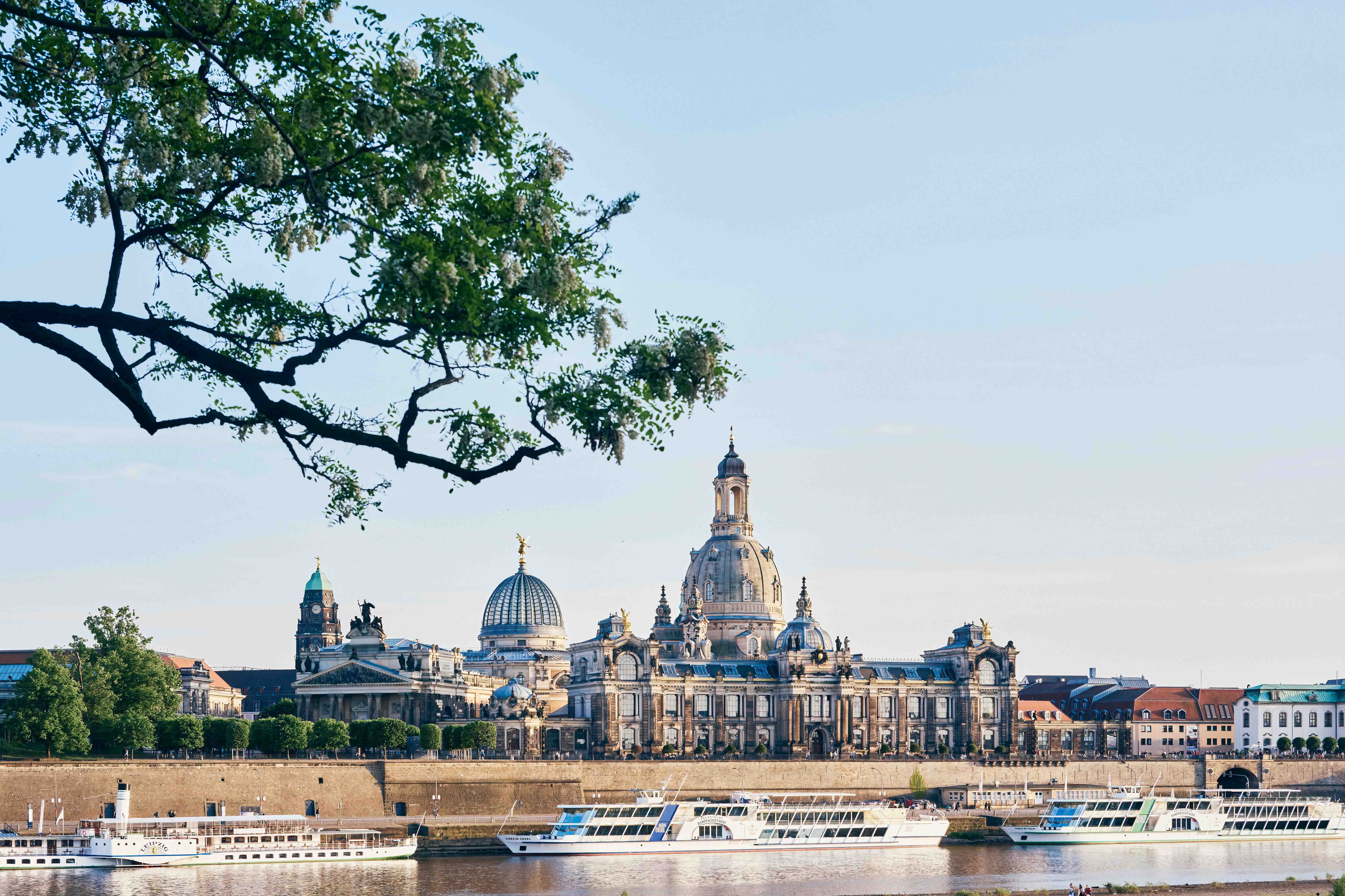 Buildings in Dresden situated along the river bank.