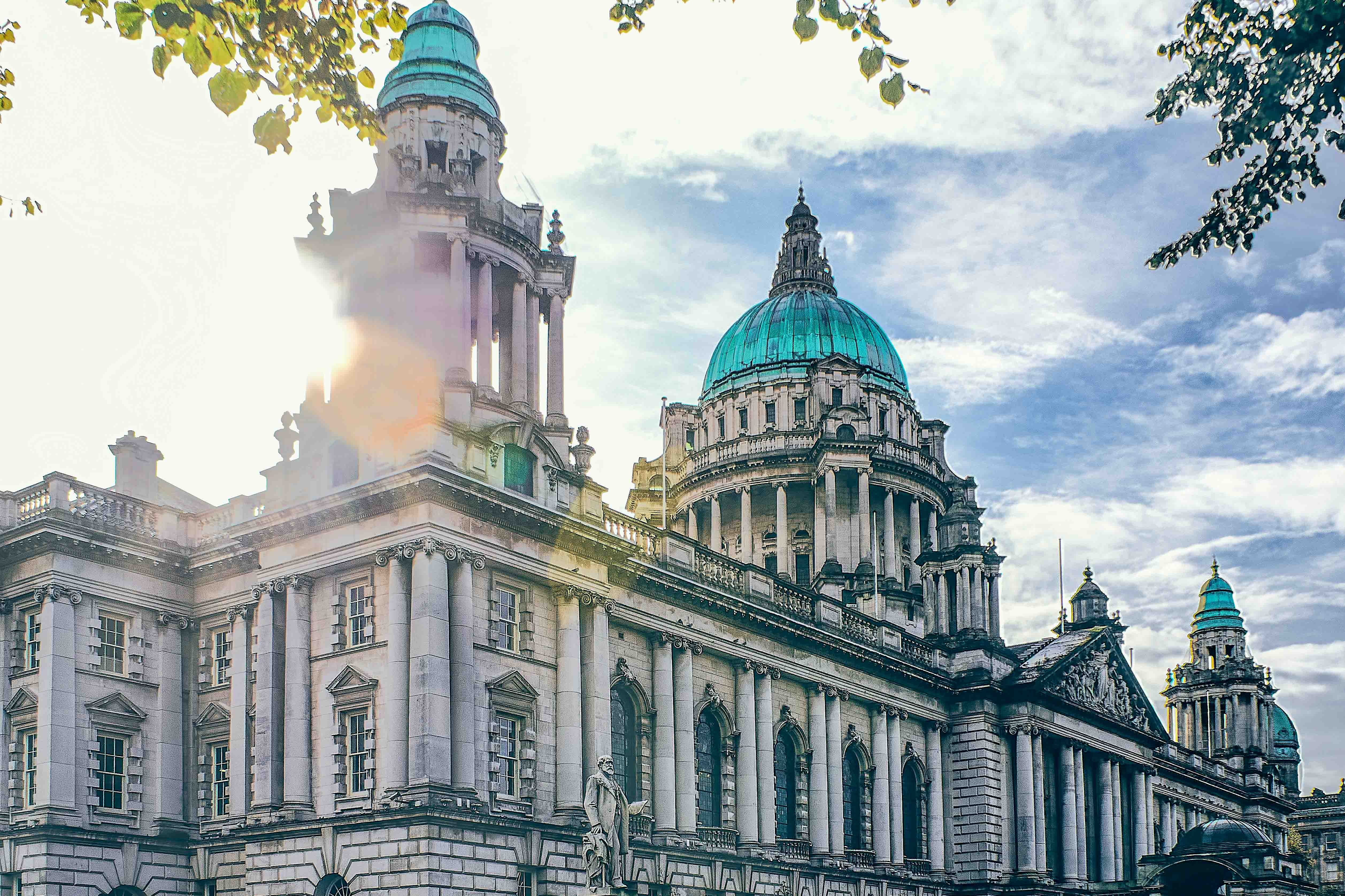 A view of a historic building in Belfast in the spring sunshine.