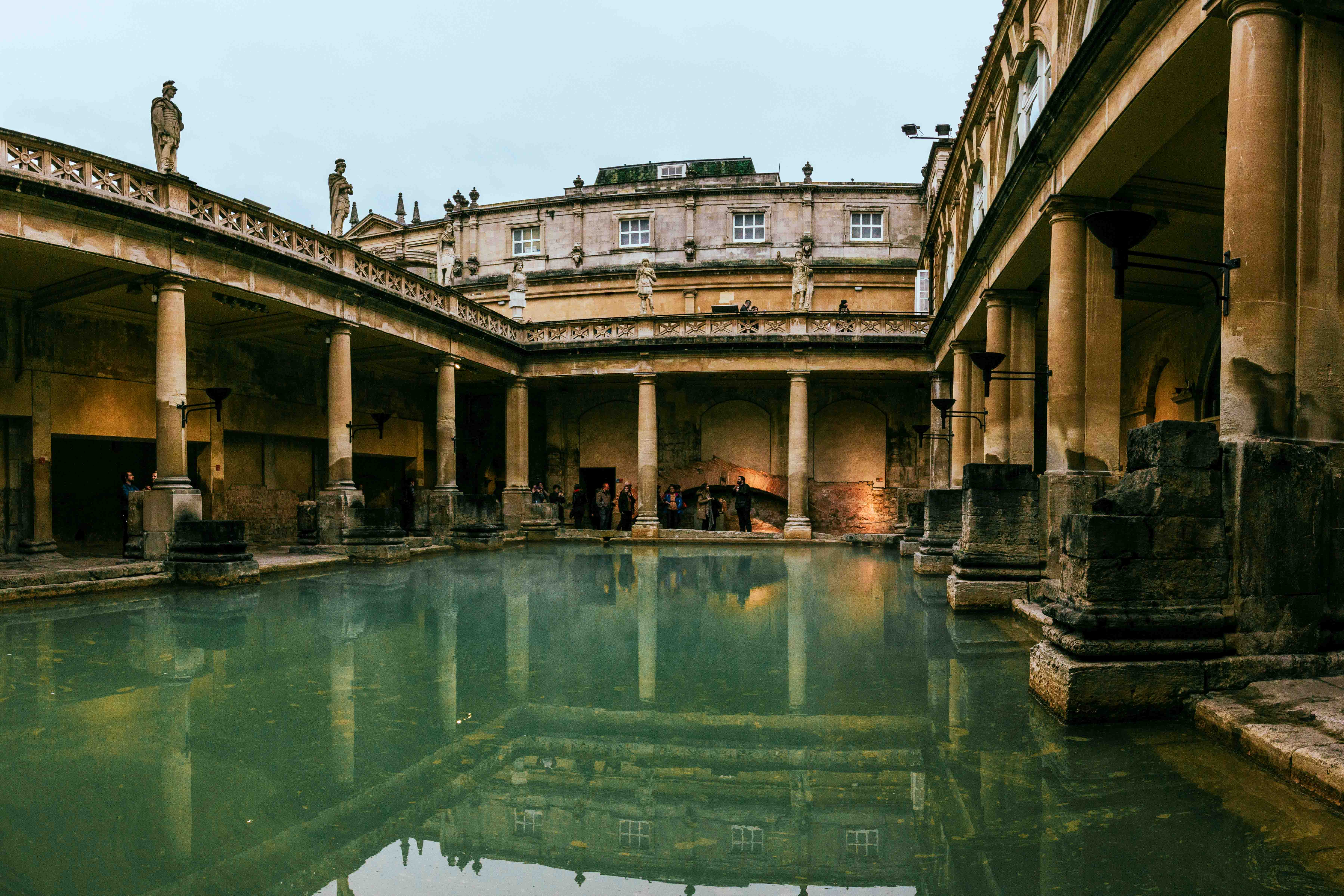 A photo of the Roman baths in Bath, England.