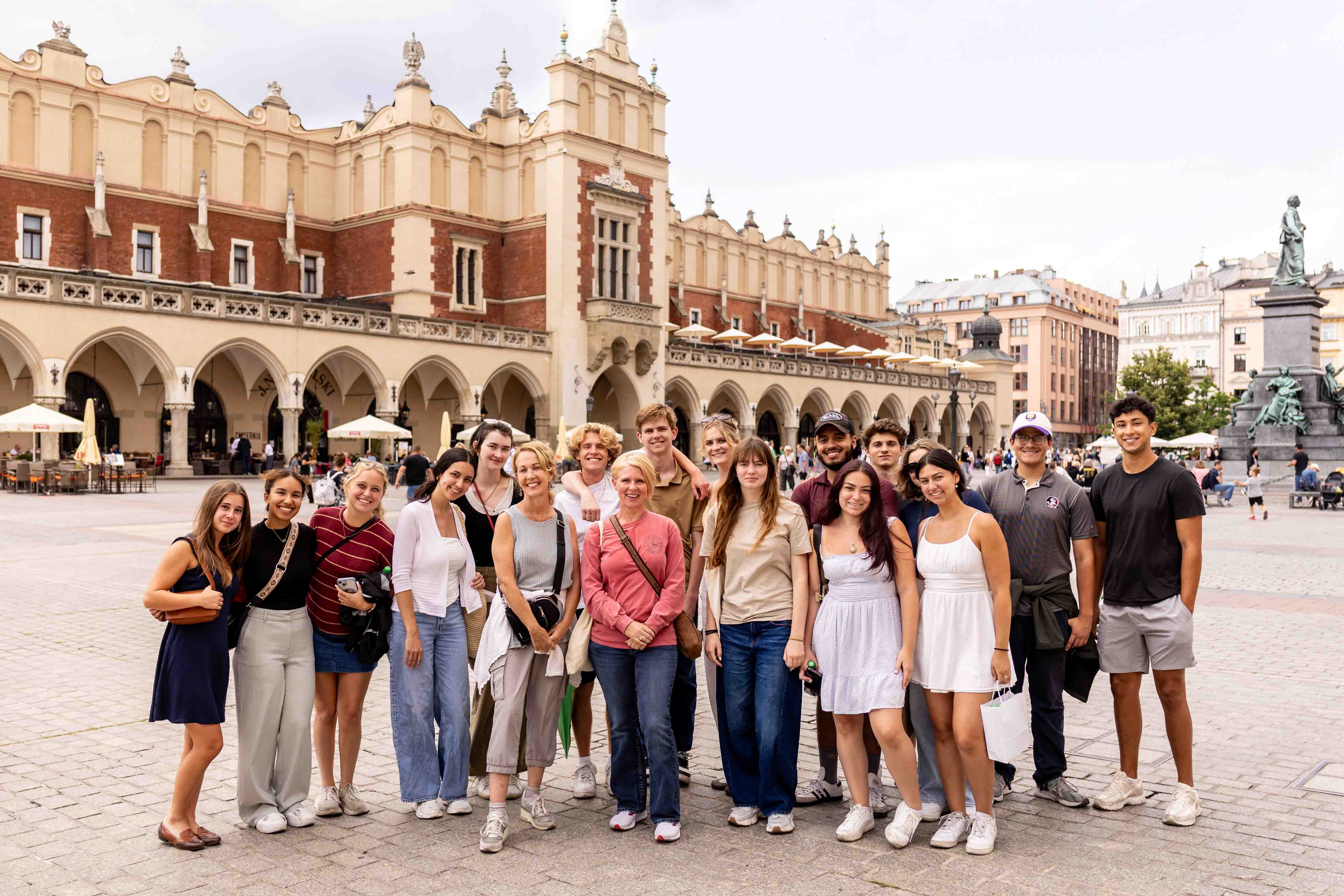 A photo of faculty member, Jane Dwyer Lee with her students in Prague.